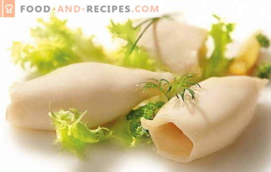 Wie man Tintenfische für Salate und andere Gerichte kocht? Wie viel Kalmar zu kochen, so dass sie einen weichen und angenehmen Geschmack hatten?