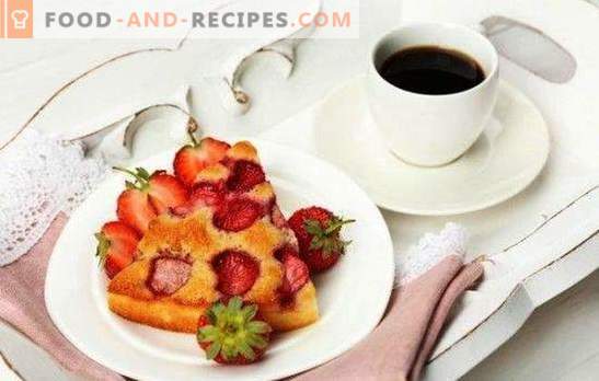 Torte mit Erdbeeren in einem mehrfach gekochten Flüssigkeits- und Mürbeteig. Rezept für eine Erdbeertorte in einem langsamen Kocher: geliert oder gelatiniert