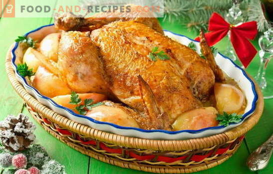 Hähnchen mit Äpfeln im Ofen - das ist kein Witz! Rezepte gewürztes Huhn mit Äpfeln im Ofen: Ganze und Scheiben