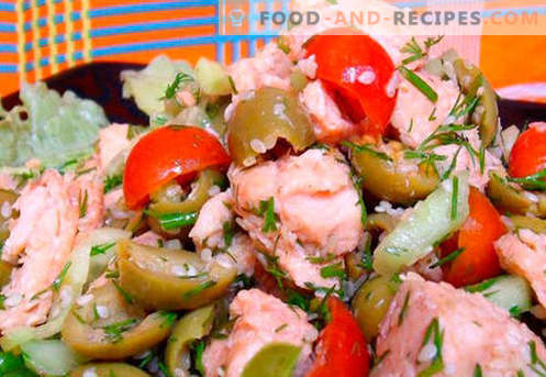 Salat mit Garnelen und Lachs - die richtigen Rezepte. Schneller und geschmackvoller Kochsalat mit Garnelen und Lachs.