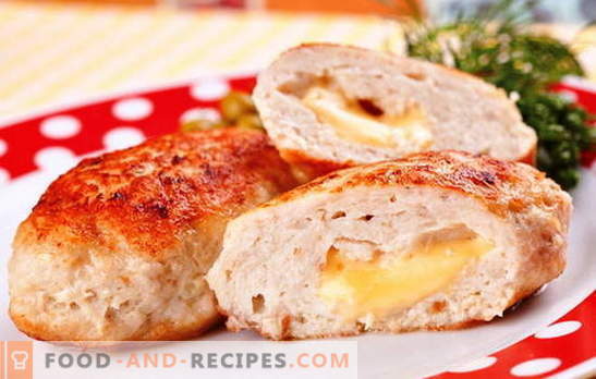 Zwei Geschmacksrichtungen in einem Gericht - Hühnerkoteletts mit Käse. Geheimnisse der Restaurateure: rötliche Hähnchenfleischbällchen mit Käse