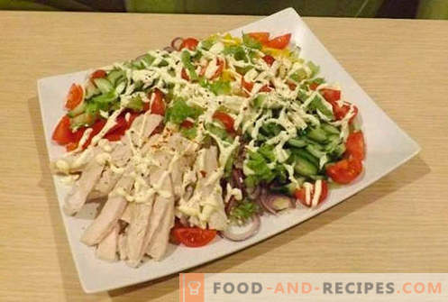 Hähnchenfiletsalate - fünf beste Rezepte. Wie man Salate richtig und köstlich mit Hühnerfilet zubereitet.