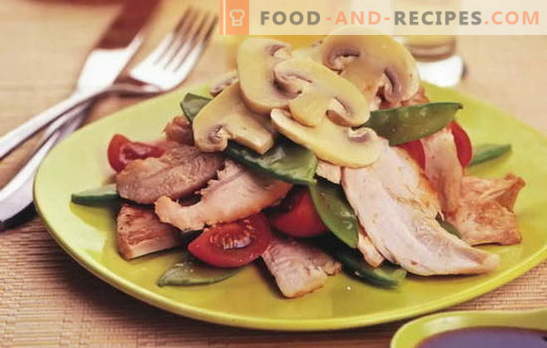 Salat mit eingelegtem Hähnchen - noch mehr Geschmack und Geschmack! Die besten Rezepte für Salate mit eingelegtem Hühnchen: einfach und Blätterteig