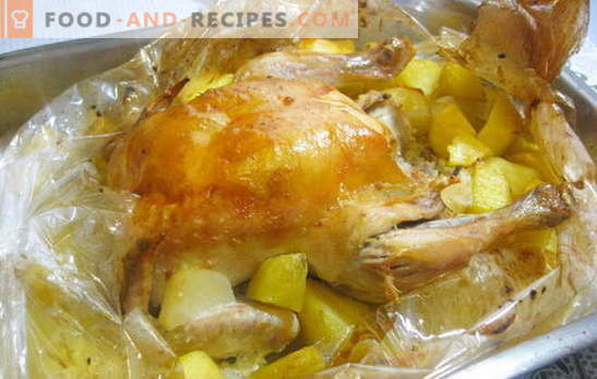 Ein Hähnchen mit Kartoffeln im Ofen ist super einfach! Rezepte Hühnchen im Ärmel mit ganzen Kartoffeln im Ofen und in Scheiben