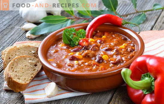 Mexikanische Suppe - das Abendessen wird originell sein! Rezepte verschiedener mexikanischer Suppen: mit Mais, Bohnen, Hackfleisch, Hühnchen, Reis