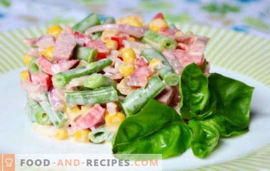 Salat mit Schinken und Mais: einfach oder Blätterteig? Einfache und komplexe Rezepte zum Kochen von Salat mit Schinken und Mais