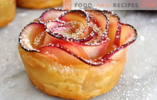 Blätterteig-Rosen mit Äpfeln - Dekoration des Feiertagstisches. Überraschen Sie die Gäste mit Puffrosen mit Äpfeln