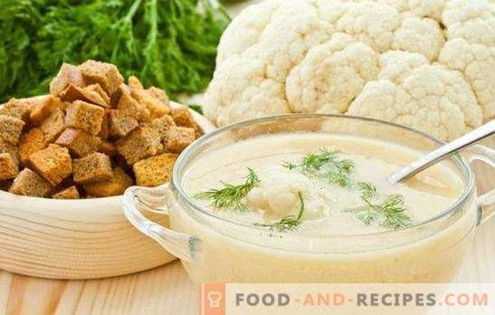 Blumenkohlpüree-Suppe: Diätetische und zarte. Die besten Rezepte für Blumenkohlpüree-Suppe mit Käse, Fleisch, Fisch