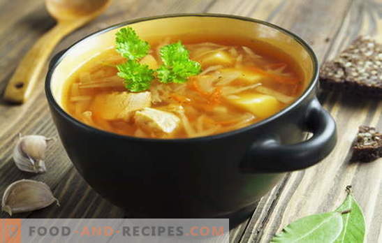 Rezepte für Suppen aus frischem Kohl, Kohlsuppe, Borschtsch. Fisch und Fleisch, 