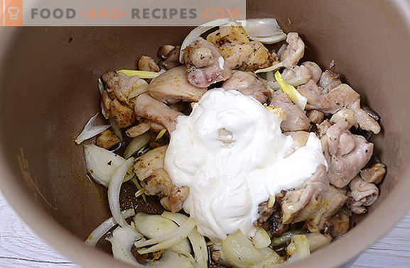 Chicken stew with mushrooms: nourishing and fragrant! Step-by-step author's recipe of quick cooking chicken with mushrooms in a slow cooker