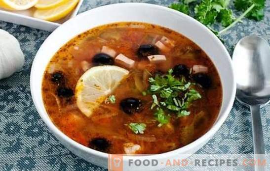 Solyanka-Klassiker mit Wurst - das ist eine Suppe! Rezepte für würzigen, reichen, aromatischen klassischen Salzessig mit Wurst