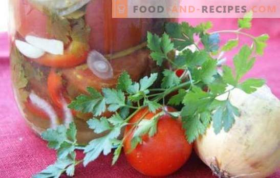 Tomatensalat mit Zwiebeln für den Winter: eine schöne süße und würzige Komposition. Eine Sammlung der besten Salatrezepte für den Winter mit Tomaten und Zwiebeln