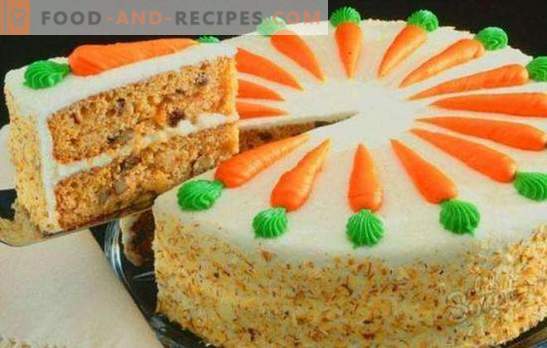 Klassischer Karottenkuchen - saftiger Herbstdessert. Klassischer Karottenkuchen mit Gewürzen, Frischkäse, Nüssen, Schokolade