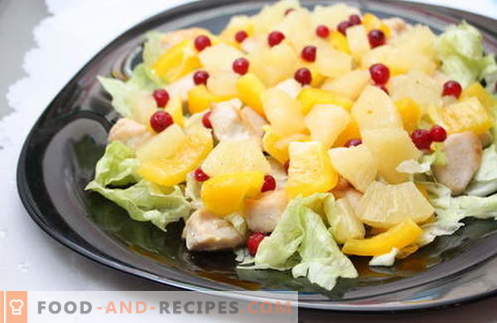Salate mit Ananas und Hühnchen sind die besten Rezepte. Wie man richtig und lecker einen Salat mit Hühnchen und Ananas zubereitet.