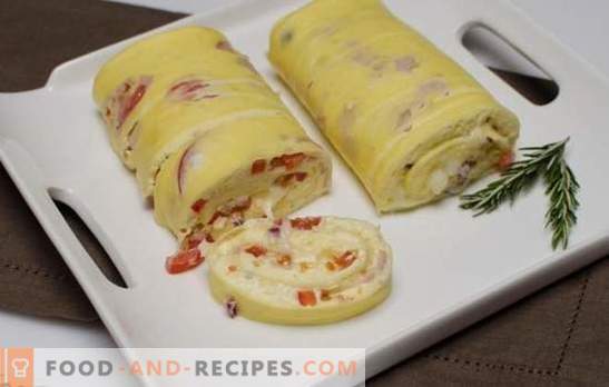 Omelettrolle mit Füllung - keine Überraschung ist einfach und schön! Rezepte schnell leckere, duftende Omelett-Rollen mit Füllungen