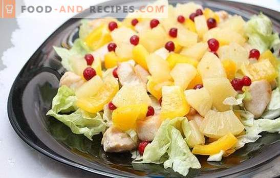 Salat mit Ananas und Schinken: für einen Urlaub mit einem Hauch Exotik. Rezepte harmonische Kombinationen in einem Salat mit Ananas und Schinken