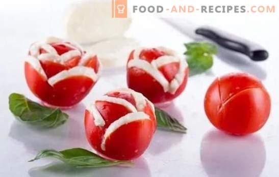 Tomatensnacks, Salate und Beilagen für den Winter. Bewährte Rezepte für Tomatensnacks für das Wintermenü: mit Pfeffer, Pilzen, Nüssen