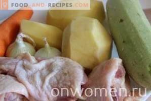 Hähnchen mit Kartoffeln und Zucchini in einem langsamen Kocher
