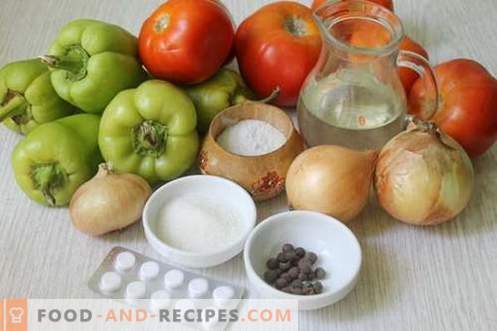 Salat für den Winter von Paprika und Tomaten mit Aspirin - eine ideale Methode für die Konservierung