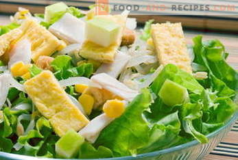 Rezepte für Salate. Mimosen-Salat, Caesar, Griechisch, Hähnchen, Krabben ...
