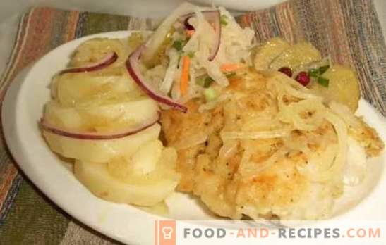 Kabeljau mit Zwiebeln - wir bereiten gesunde und schmackhafte Fische im Ofen zu. Rezepte für Kabeljau mit Zwiebeln und Möhren, Gemüse, Käse usw.
