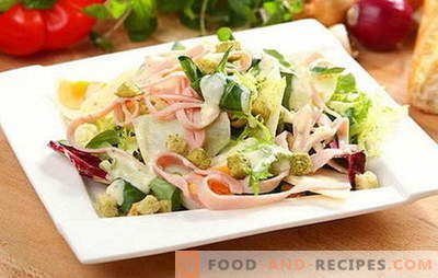 Salat mit Schinken und Käse - Vorspeise, Beilage oder ein anderes Gericht? Regeln zum Herstellen, Füllen und Servieren von Salaten mit Schinken und Käse