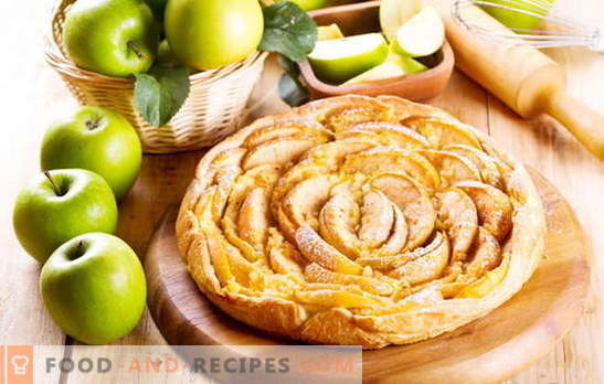 So machen Sie schnell einen Blätterteigkuchen mit Äpfeln. Apfel-, Zimt-, Rosinen- und Aprikosenmarmeladentorte