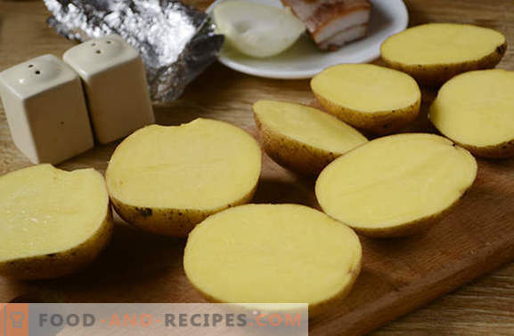 Kartoffeln mit Speck im Ofen in Folie - ein Geschmack aus der Kindheit! Ausführliches Fotorezept zum Kochen von Kartoffeln mit gebackenem Schmalz in Folie