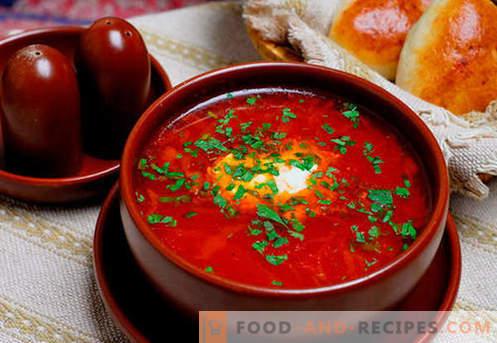 Borschtsch grün, rot, mager, ukrainisch - die besten Rezepte. Wie man richtig und lecker Suppe mit Bohnen, Pilzen, Sauerampfer in einem langsamen Kocher kocht.